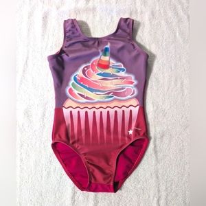 BIRTHDAY Destira Gymnastics Dance Leotard CXXS 2XS Small Purple Unicorn Cupcake